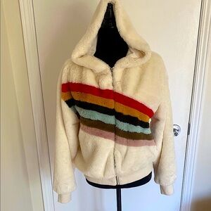 FOREVER 21 plush & soft long sleeved hooded white Bomber Jacket  Size Medium